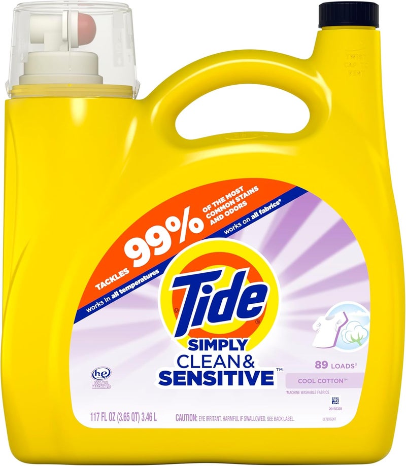Tide Simply Clean & Sensitive Liquid Laundry Detergent, Cool Cotton Scent, 89 Loads, 117 fl oz - Image 1